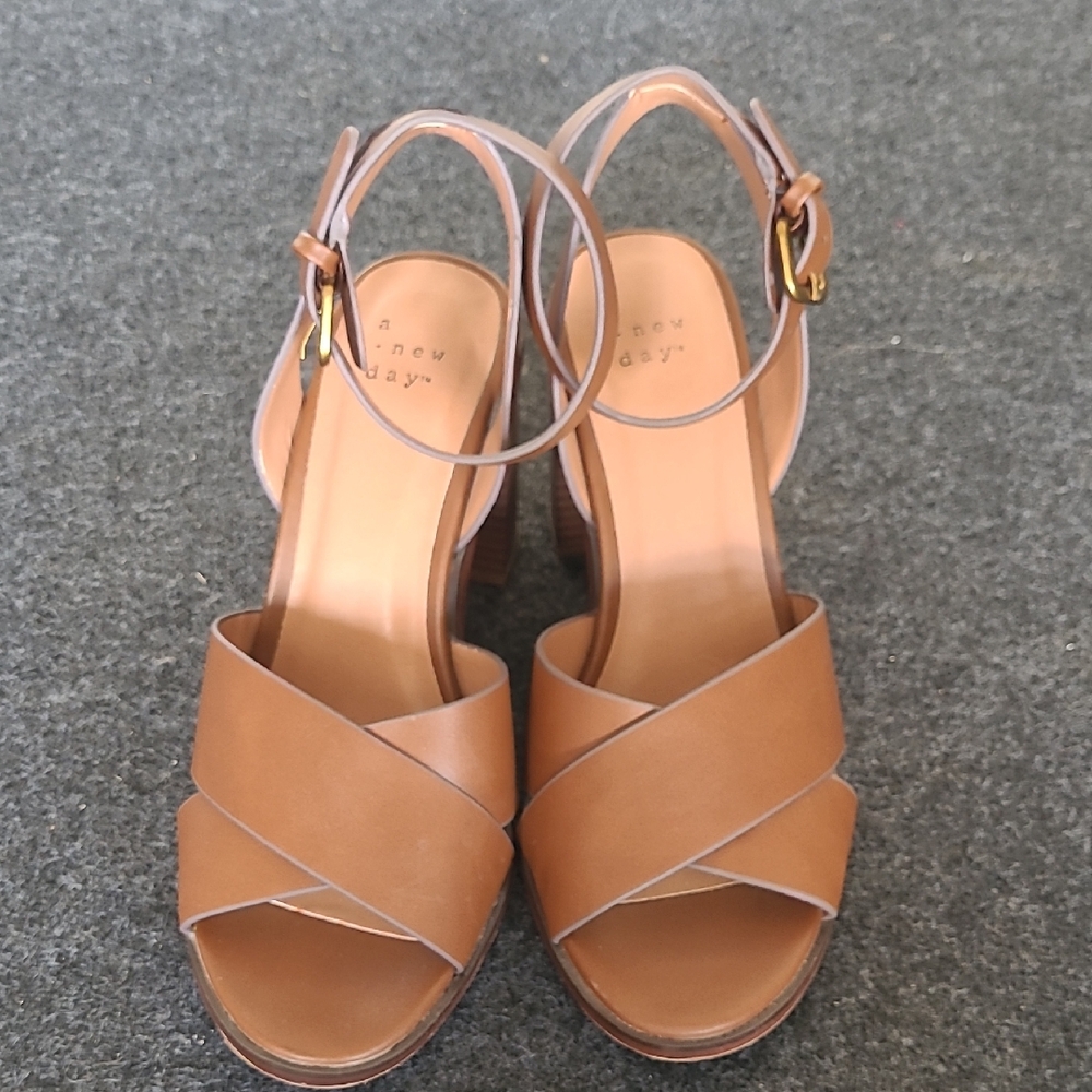 A New Day Tan Heels with Crossed Straps